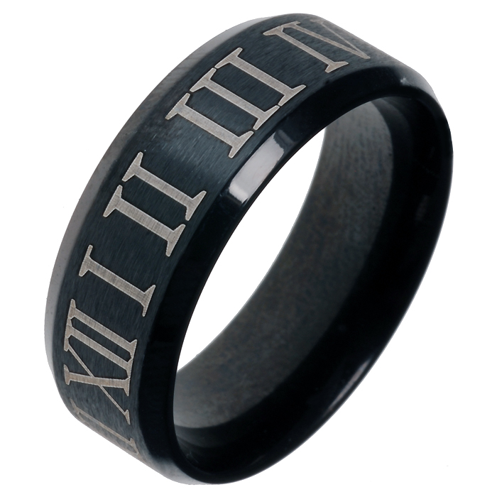 Zwarte stalen ring met Romeinse Cijfers-19mm 1 Zwarte stalen ring met Romeinse Cijfers-19mm