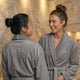 Badstof badjas voor dames - met jouw naam - Grijs L/XL met jouw tekst