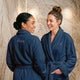 Fleece badjas dames met naam - Geborduurd - Blauw - L/XL