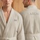 Wafel badjas heren met naam - Geborduurd - Beige - S/M
