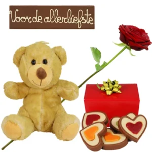 Choco liefde pakket verse rode roos