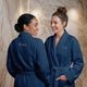 Wafel badjas dames met naam - Geborduurd - Blauw - L/XL
