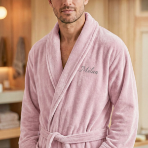 Badstof badjas voor heren - Met je naam - Roze L/XL