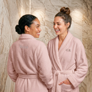 Fleece badjas dames met naam - Geborduurd - Rose - S/M