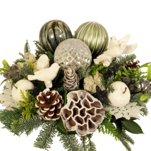 Tjilp tjilp kerststuk wit - groen - goud