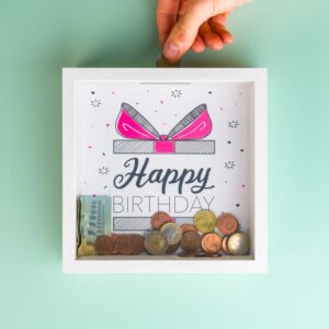 Houten spaarpot - Happy Birthday
