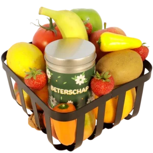 Fruitmand Beterschap met blikje drop krijtjes