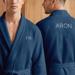 Wafel badjas heren met naam - Geborduurd - Blauw - L/XL
