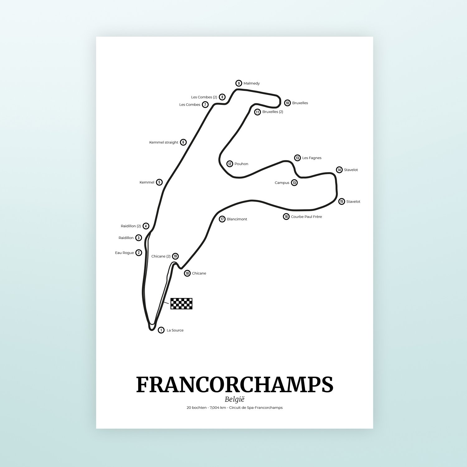Poster Formule 1 circuit Belgie Francorchamps - A3 formaat 1 Poster Formule 1 circuit Belgie Francorchamps - A3 formaat