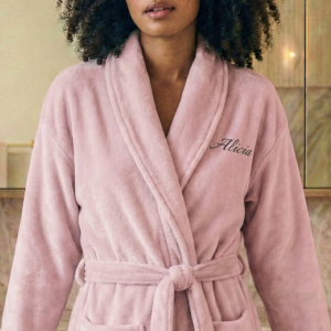 Dames badstof badjas - met je naam - Roze L/XL