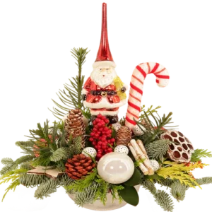 Kerststuk met piek De kerstman + led bolletjes verlichting