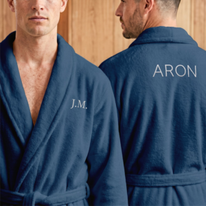 Fleece badjas heren met naam - Geborduurd - Blauw - L/XL