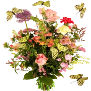 Uniek Plukboeket met Vlinders Roze - groen