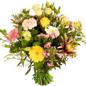 Springerig boeket roze geel wit