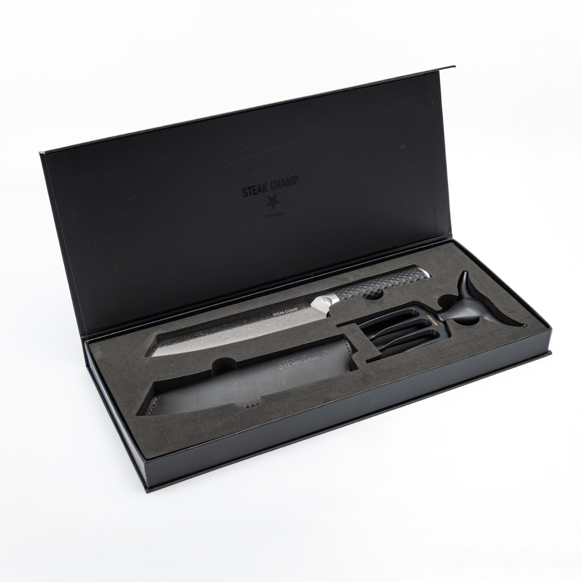Black Pearls Gift Box - Luxe Damascus Mes & Vleesvork - BBQ Cadeau 1 Black Pearls Gift Box - Luxe Damascus Mes & Vleesvork - BBQ Cadeau