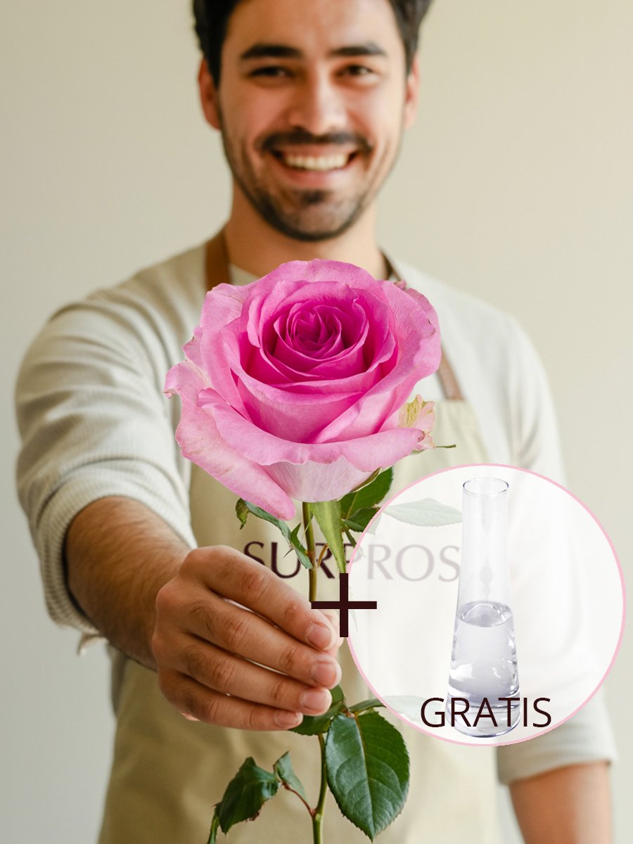 Enkele roze roos inclusief vaasje - Revival 1 Enkele roze roos inclusief vaasje - Revival