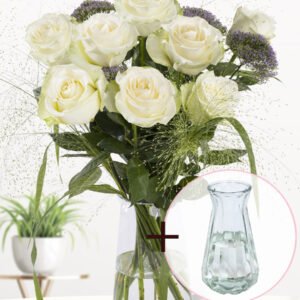 Geboorteboeket blauw + gratis glasvaas Evita