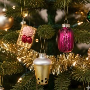 Glazen kerstballen set - Bubble Tea, Macaron, Wafel - 3 stuks