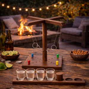 Houten Ring Toss Drinking Game - 32,5 cm - 4 Shotglaasjes