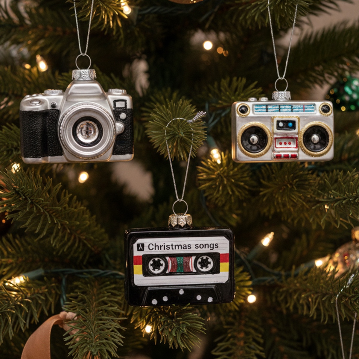 Retro glazen kerstballen - Cassette, Camera & Recorder 1 Retro glazen kerstballen - Cassette, Camera & Recorder
