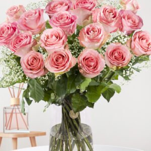 Roze rozen met gipskruid - Hermosa