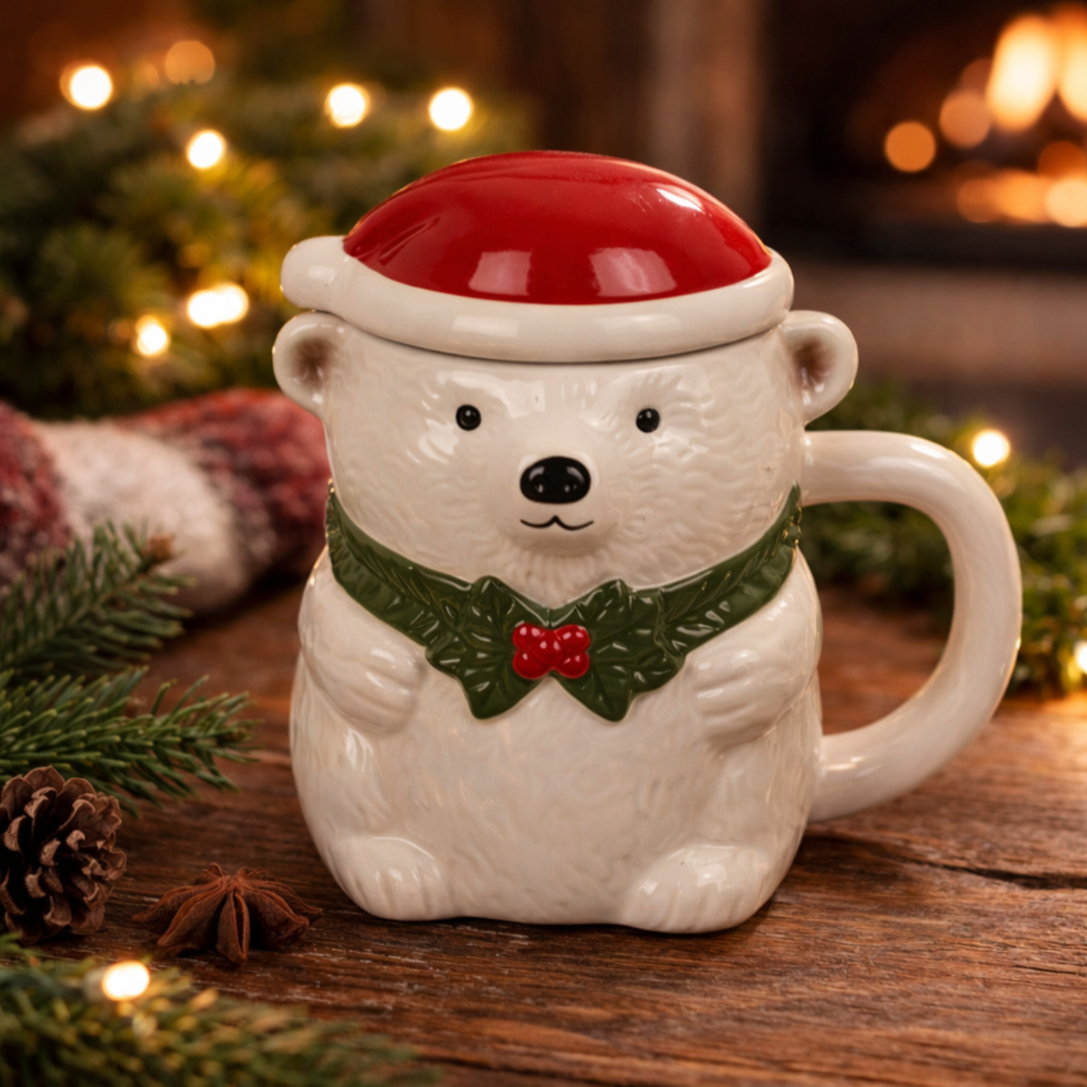 IJsbeer Mok - Kerstmuts Deksel - 380 ml - Keramiek 1 IJsbeer Mok - Kerstmuts Deksel - 380 ml - Keramiek