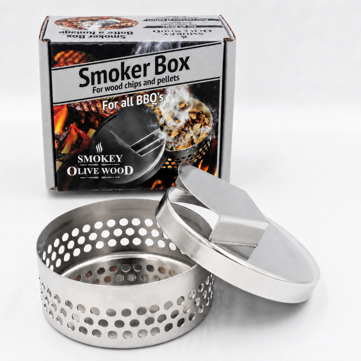 Smokey Olive Wood Smoker Box - RVS - 70x50mm 1 Smokey Olive Wood Smoker Box - RVS - 70x50mm